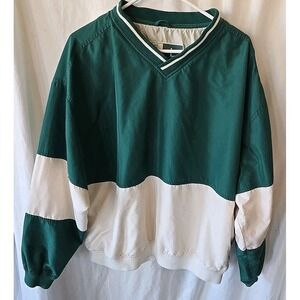 Vintage Wear Guard Pullover V-Neck Green & White Size L Windbreaker Water Resist